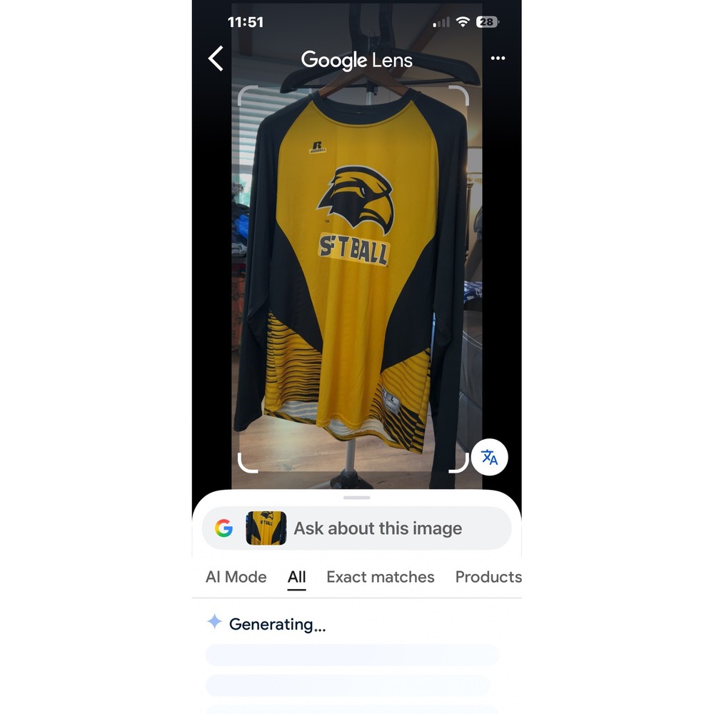 Russell Athletic Softball Long Sleeve Jersey Yellow Black Eagle Logo Size L